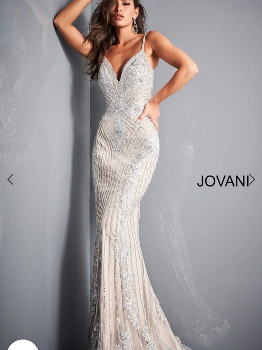Jovani Silver Ivory Embellished Strapless Illusion Gown